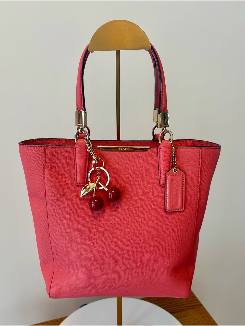 COACH Madison Mini North South Tote Crossbody Saffiano Leather Pink Coral